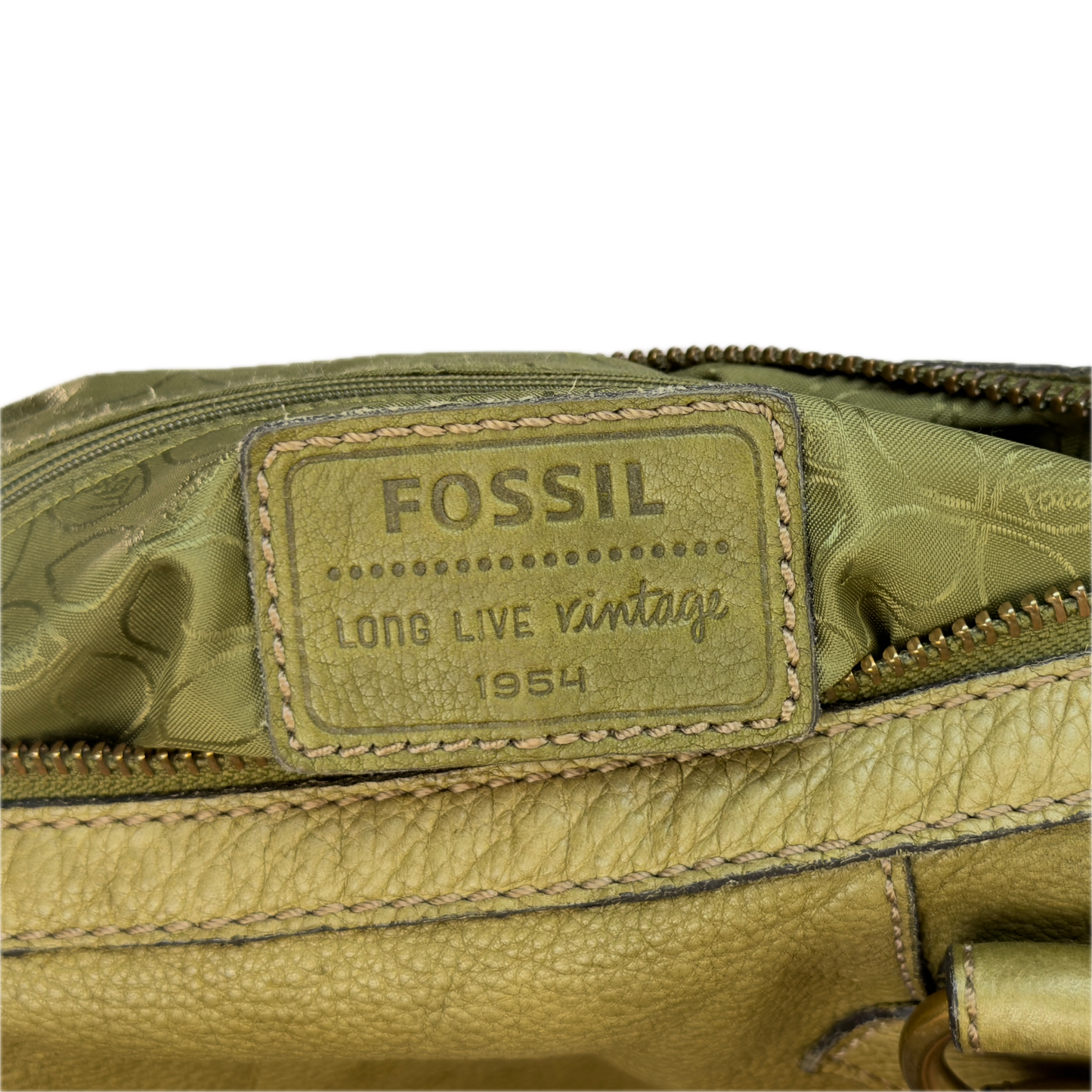 Vintage Fossil Olive Leather Studded Satchel Bag