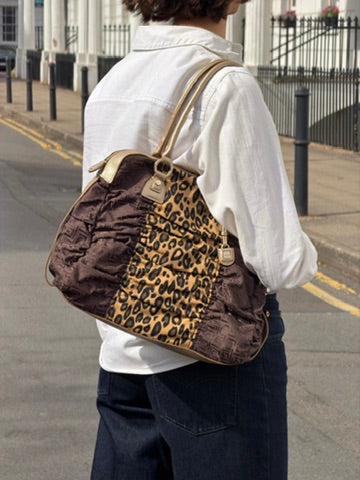 Vintage Liz Claiborne Brown Leopard Print Tote Bag