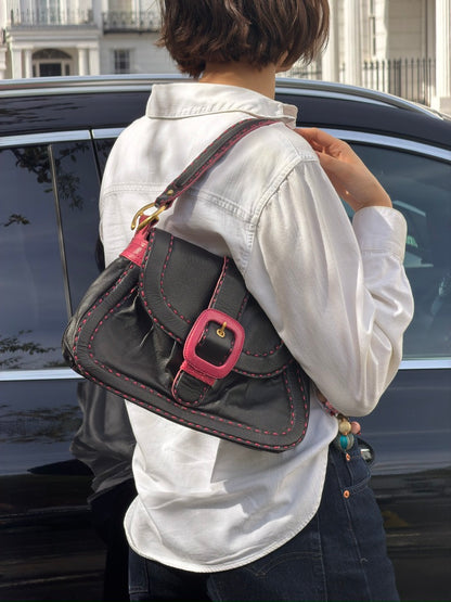 Vintage Butterfly by Matthew Williamson Black Leather Pink Stitch Shoulder Bag