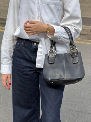 Vintage Tignanello Black Contrast Stitch Mini Top Handle Bag