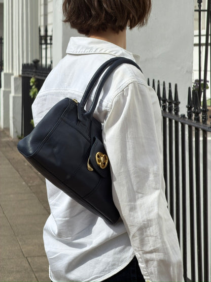 Vintage Tula Navy Leather Shoulder Bag
