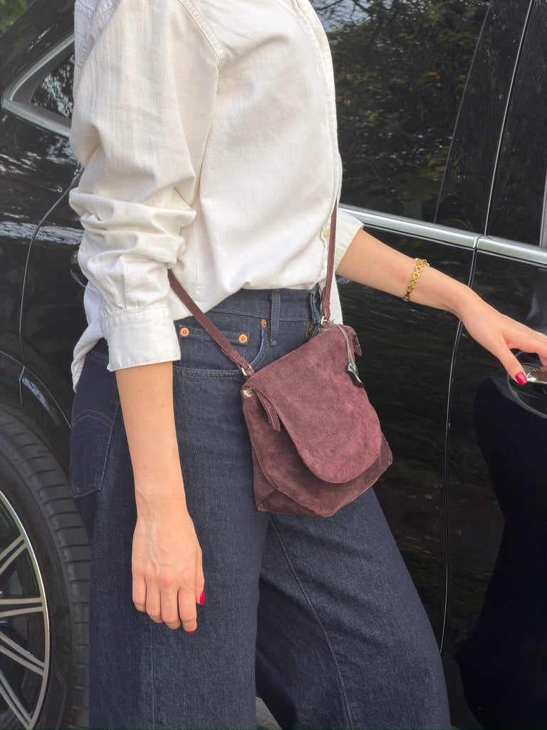 Vintage Clarks Plum Suede Crossbody Bag