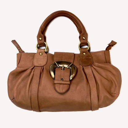 Vintage River Island Tan Brown Soft Leather Buckle Top Handle Bag