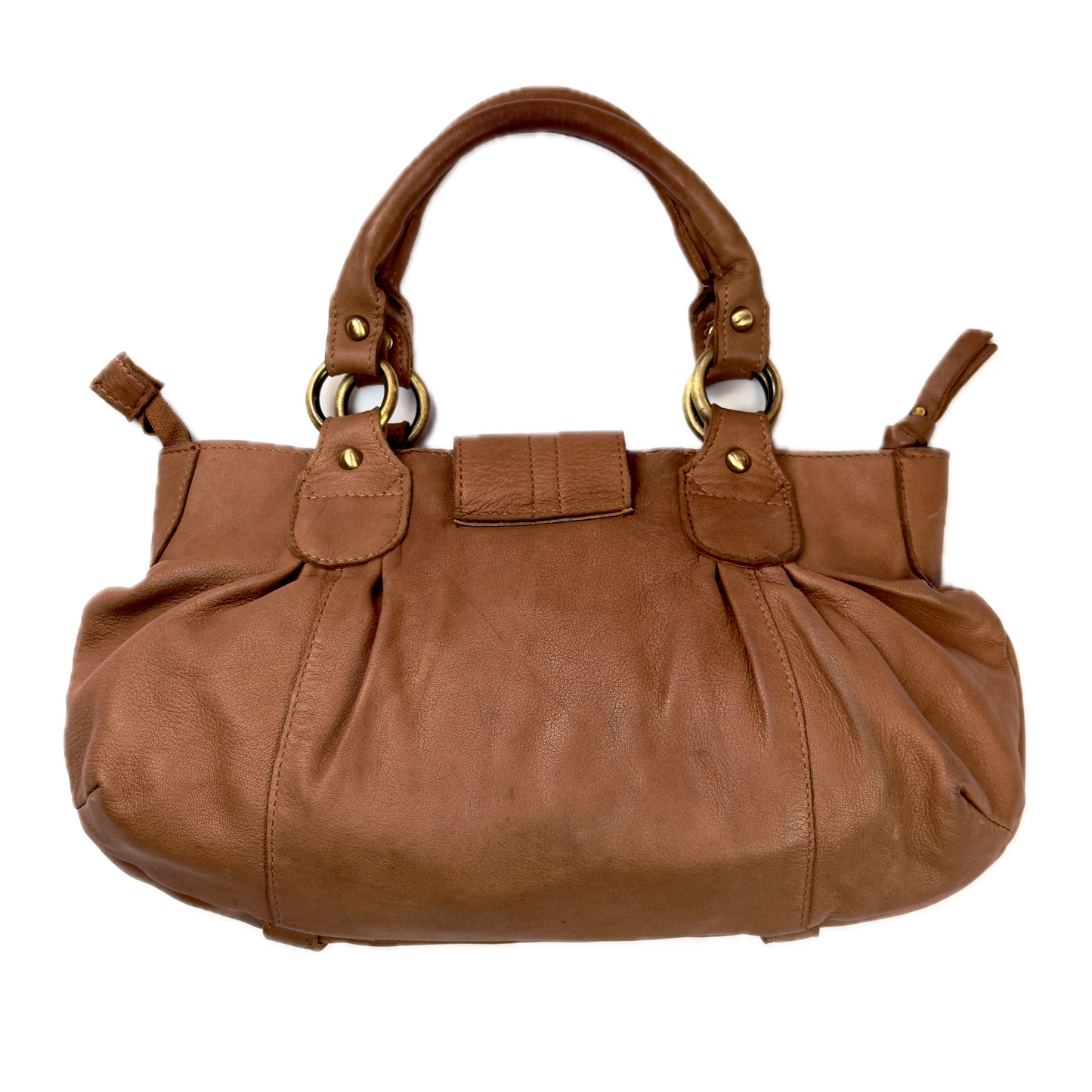 Vintage River Island Tan Brown Soft Leather Buckle Top Handle Bag