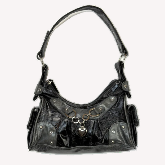 Vintage Bay Black & Grey Studded Heart Charm Baguette
