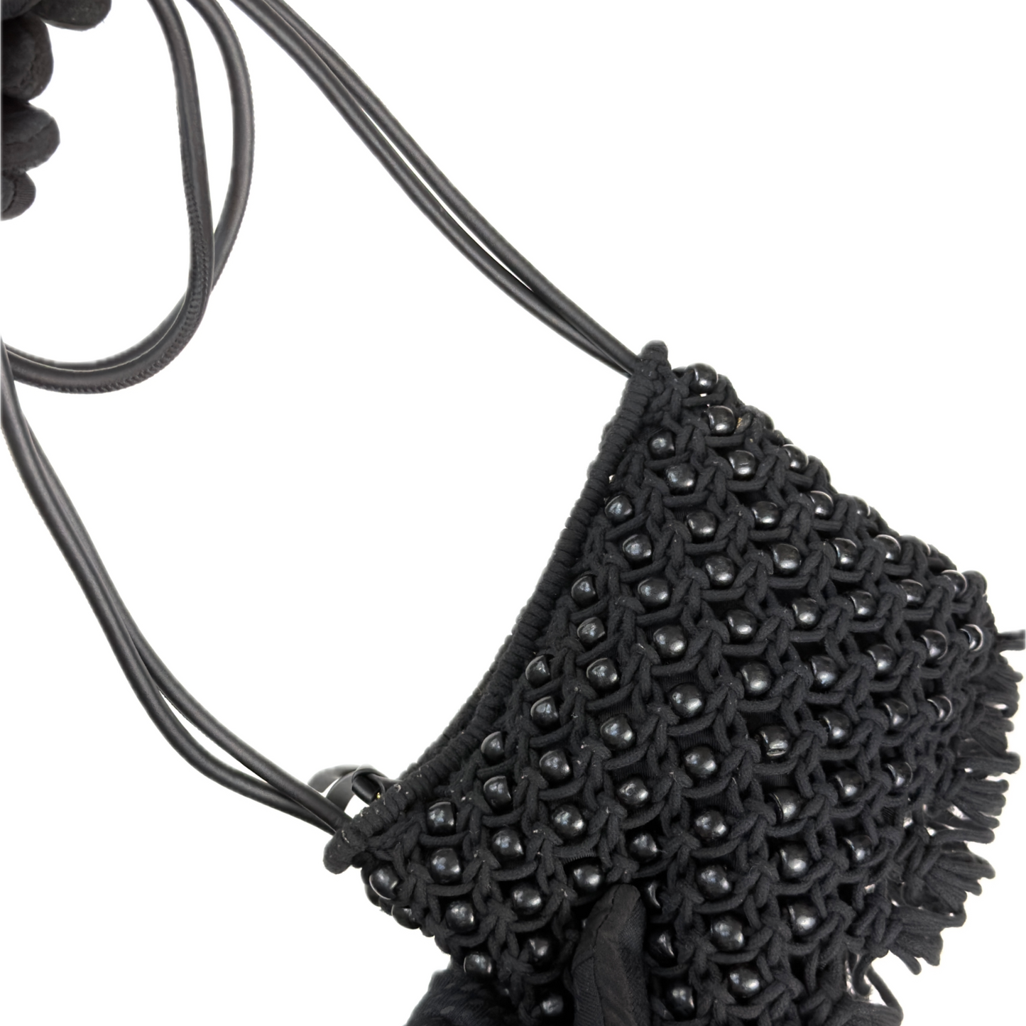 Vintage Jigsaw Beaded Macramé Tassel Shoulder Bag