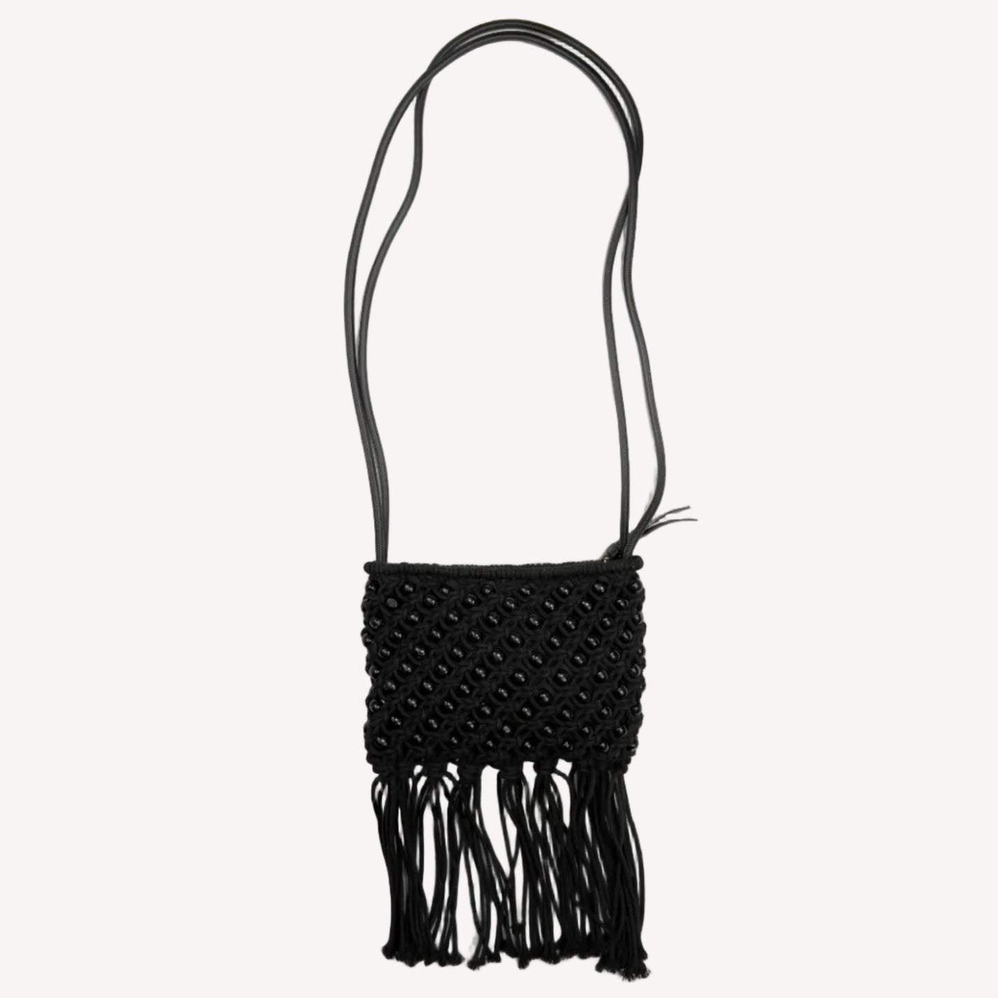 Vintage Jigsaw Beaded Macramé Tassel Shoulder Bag
