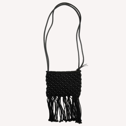 Vintage Jigsaw Beaded Macramé Tassel Shoulder Bag