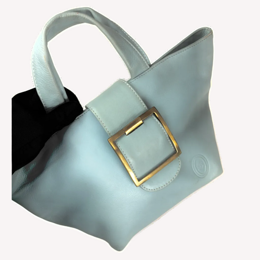 Vintage Smith & Canova Baby Blue Leather Buckle Tote