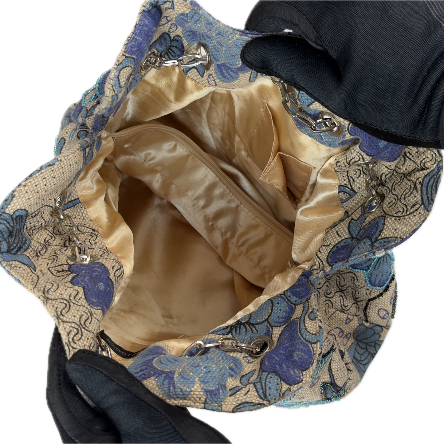 Vintage Leko London Beaded Blue & Beige Floral Shoulder Bag