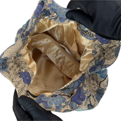 Vintage Leko London Beaded Blue & Beige Floral Shoulder Bag
