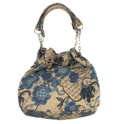 Vintage Leko London Beaded Blue & Beige Floral Shoulder Bag