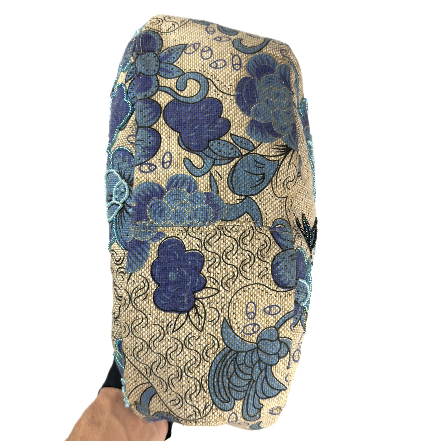 Vintage Leko London Beaded Blue & Beige Floral Shoulder Bag