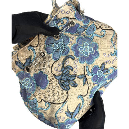 Vintage Leko London Beaded Blue & Beige Floral Shoulder Bag