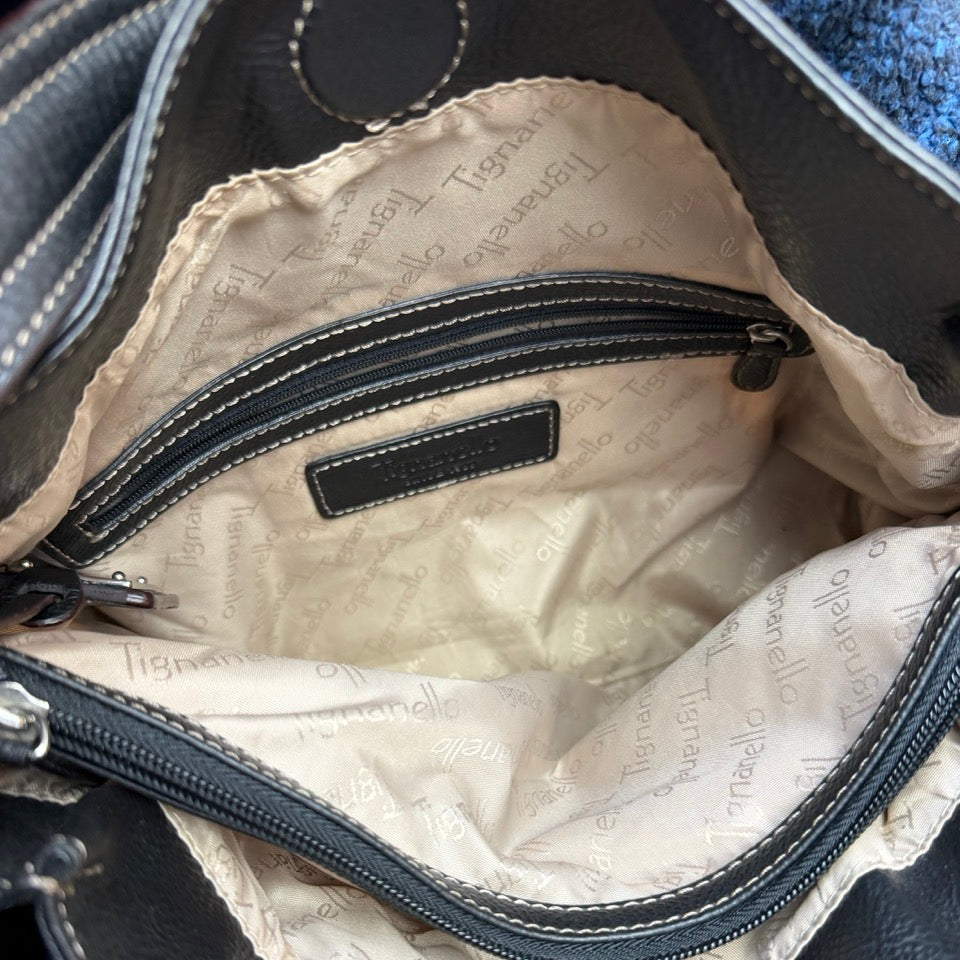 Vintage Tignanello Black Pebbled Leather Shoulder Bag