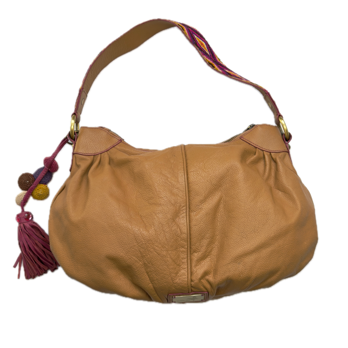 Vintage Butterfly by Matthew Williamson Embroidered Strap Tan Leather Bag