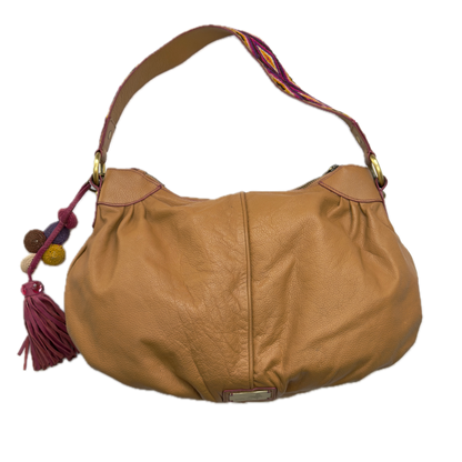 Vintage Butterfly by Matthew Williamson Embroidered Strap Tan Leather Bag