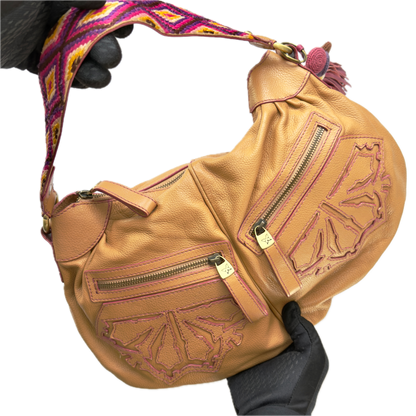 Vintage Butterfly by Matthew Williamson Embroidered Strap Tan Leather Bag