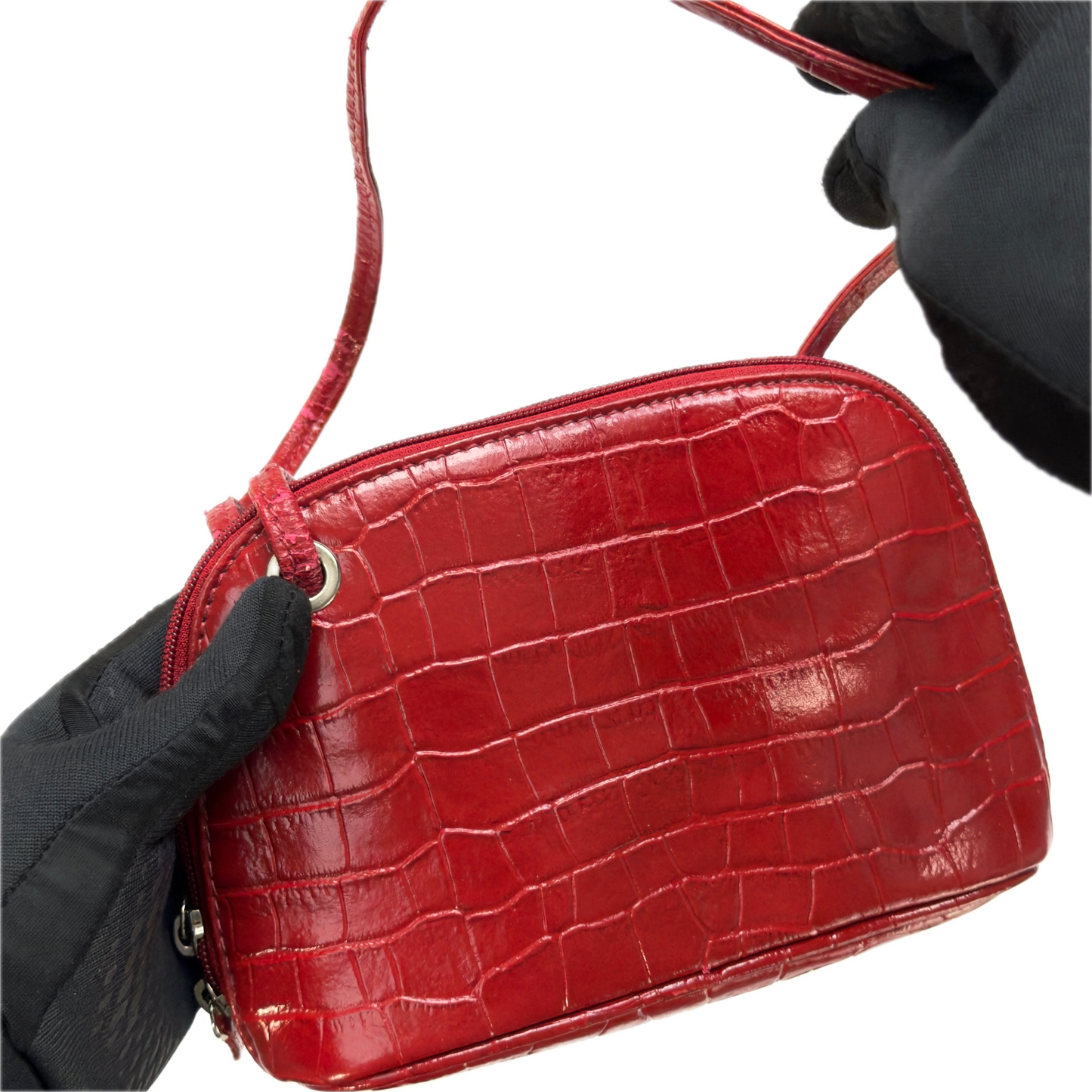 Vintage Osprey London Red Croc Leather Mini Crossbody Bag