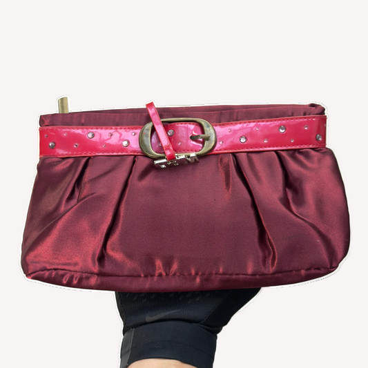 Vintage Miss Sixty Red Satin Rhinestone Buckle Clutch