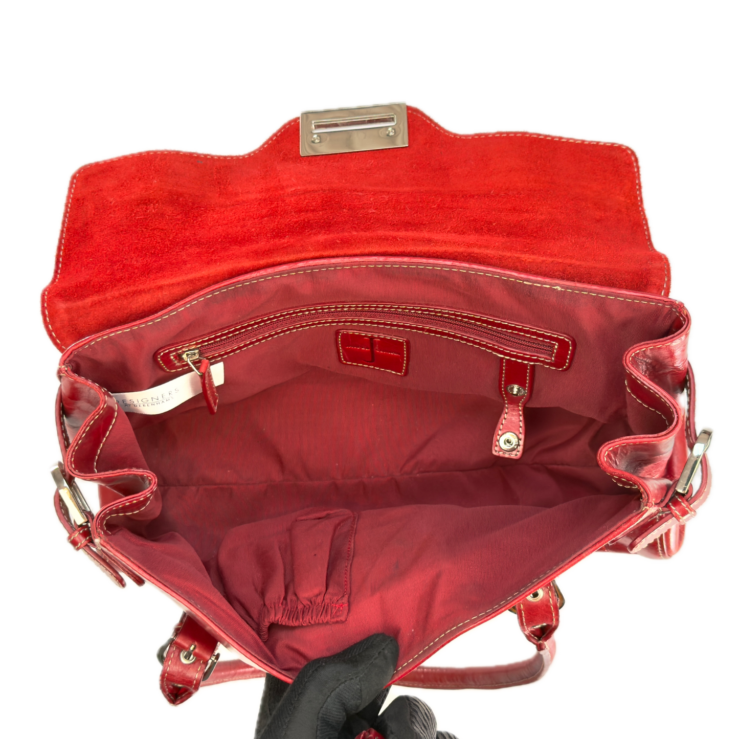 Vintage Jasper Conran Red Leather Satchel Shoulder Bag & Matching Purse Set