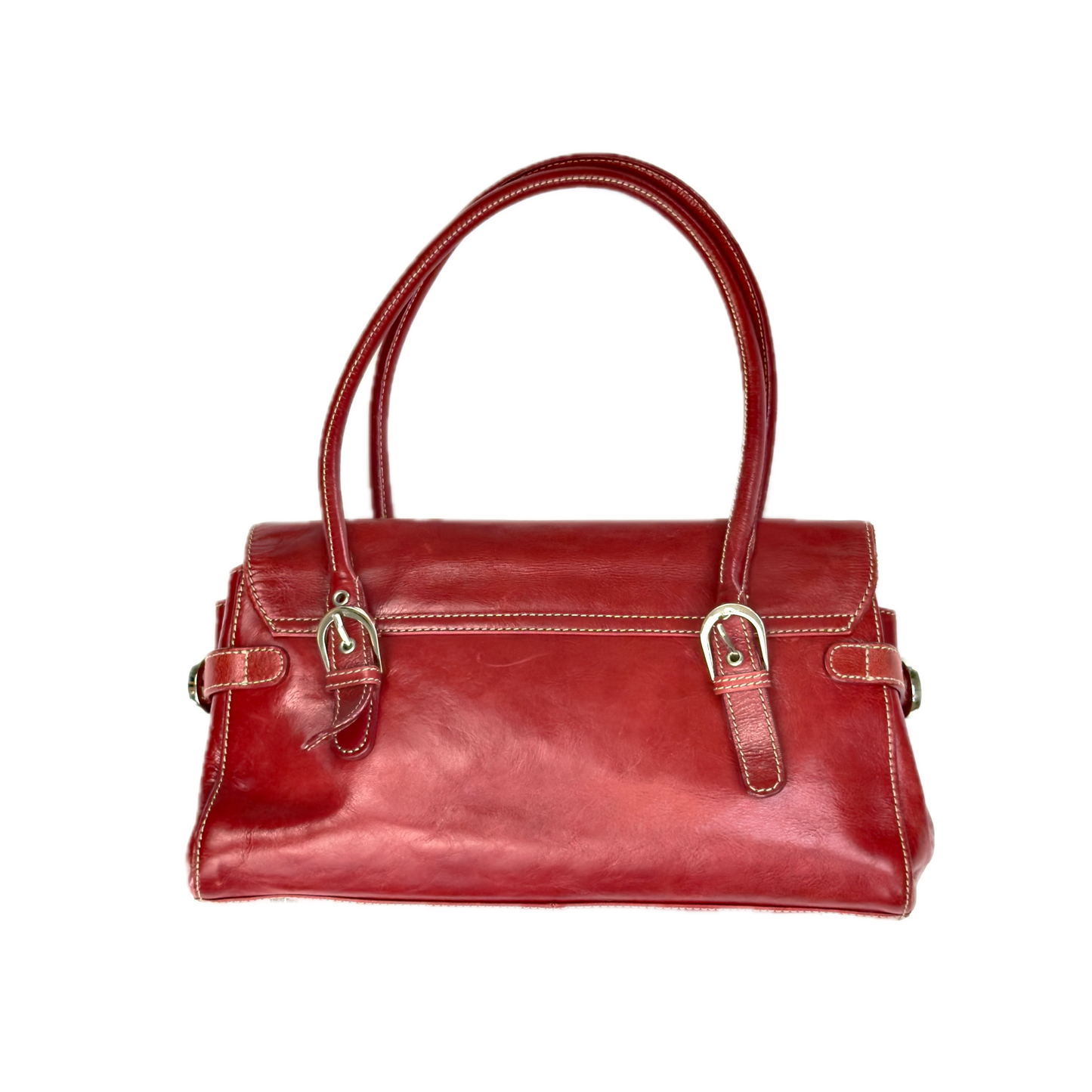 Vintage Jasper Conran Red Leather Satchel Shoulder Bag & Matching Purse Set