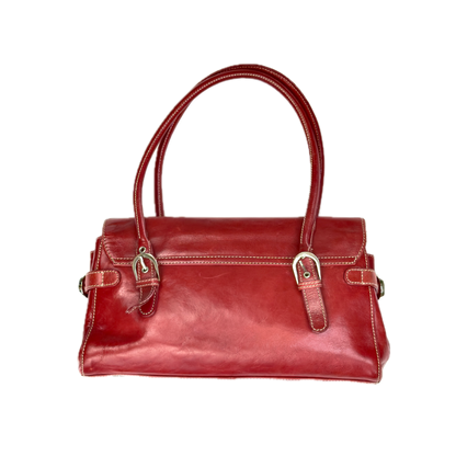 Vintage Jasper Conran Red Leather Satchel Shoulder Bag & Matching Purse Set