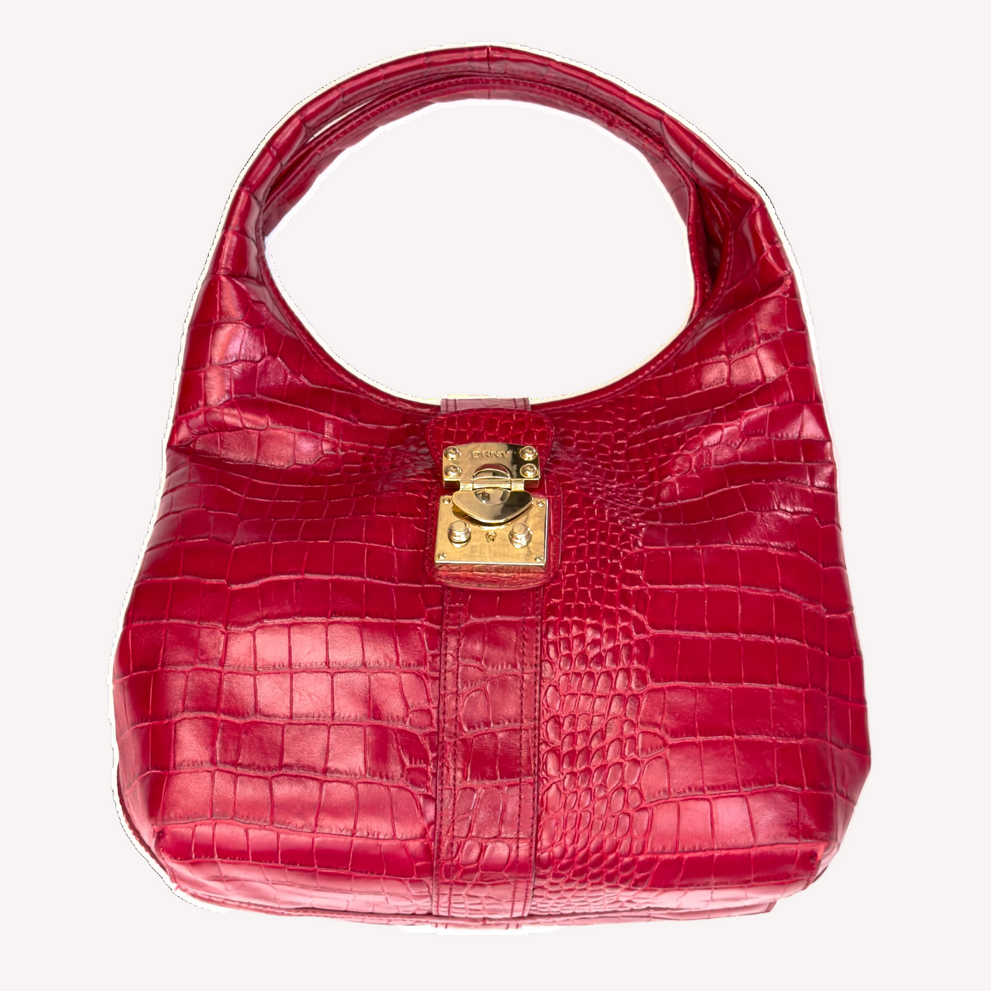 Vintage DKNY Red Croc-Embossed Leather Hobo Bag