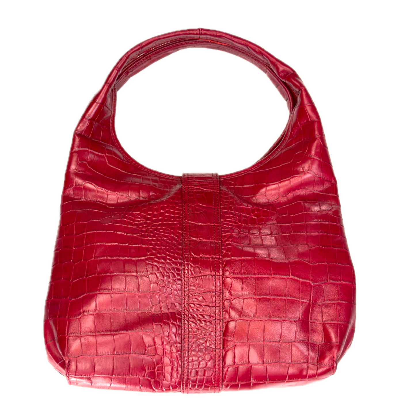 Vintage DKNY Red Croc-Embossed Leather Hobo Bag