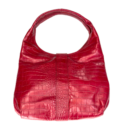 Vintage DKNY Red Croc-Embossed Leather Hobo Bag