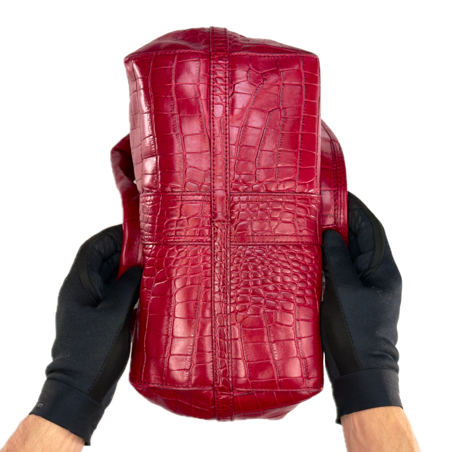 Vintage DKNY Red Croc-Embossed Leather Hobo Bag