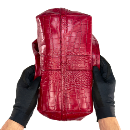 Vintage DKNY Red Croc-Embossed Leather Hobo Bag