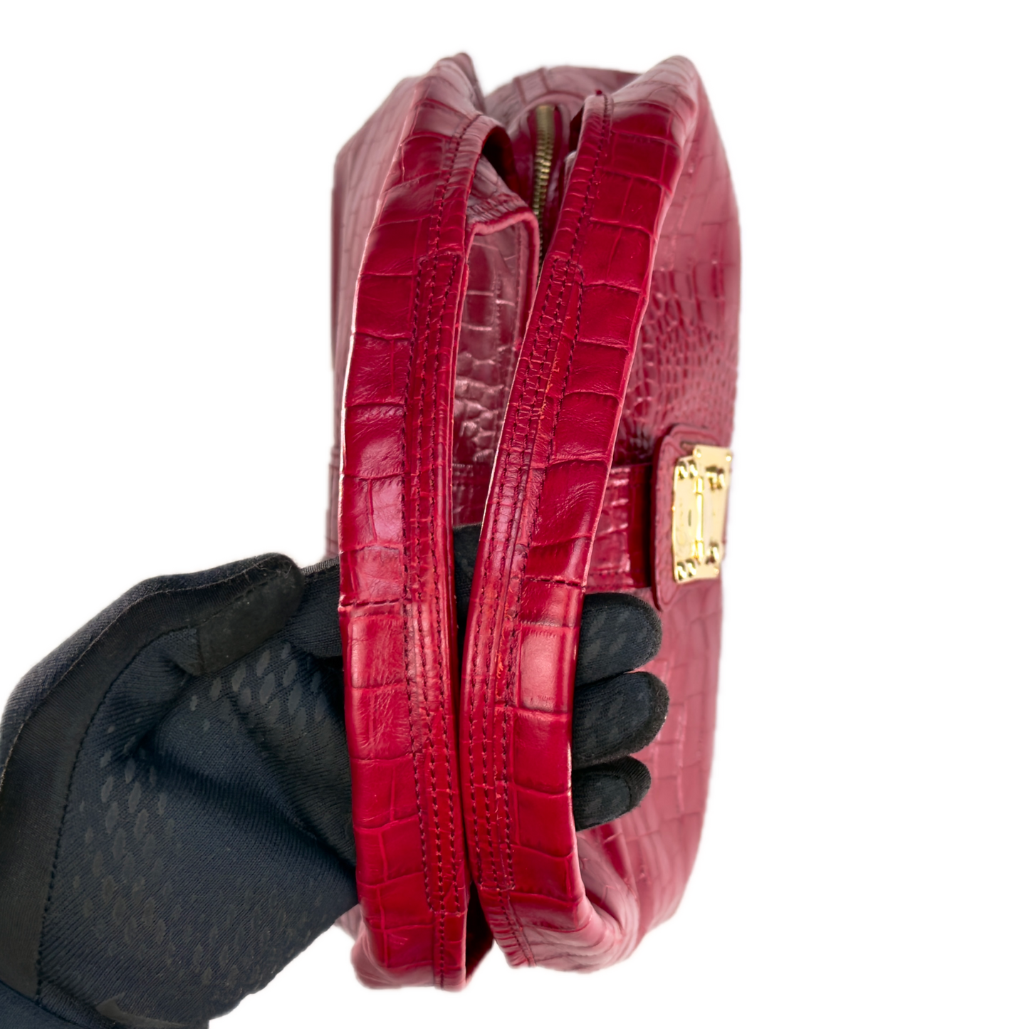 Vintage DKNY Red Croc-Embossed Leather Hobo Bag