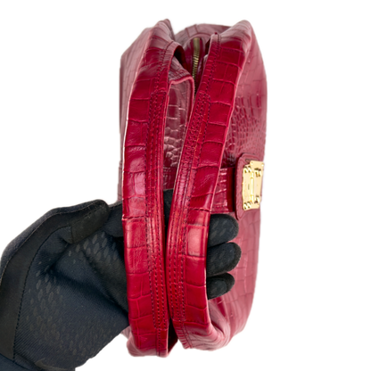 Vintage DKNY Red Croc-Embossed Leather Hobo Bag