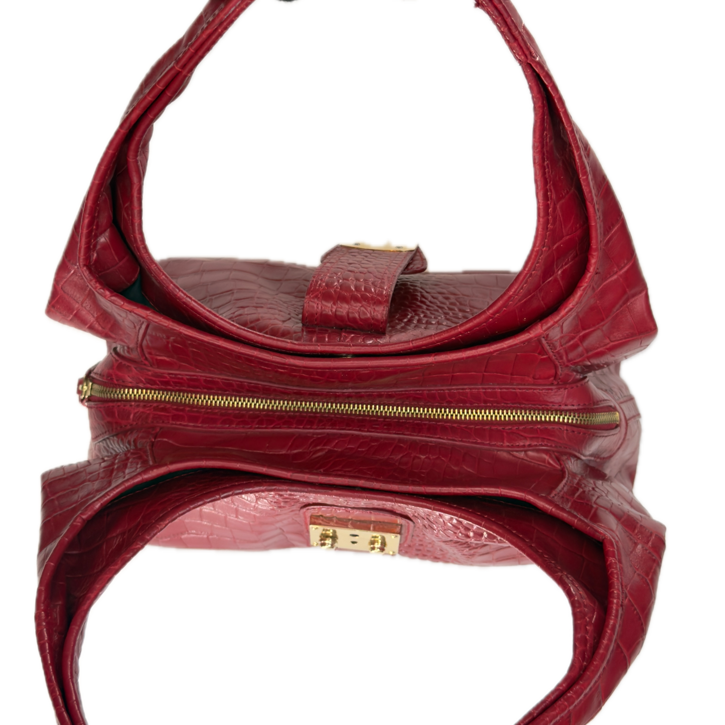 Vintage DKNY Red Croc-Embossed Leather Hobo Bag