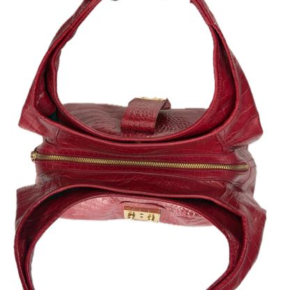 Vintage DKNY Red Croc-Embossed Leather Hobo Bag