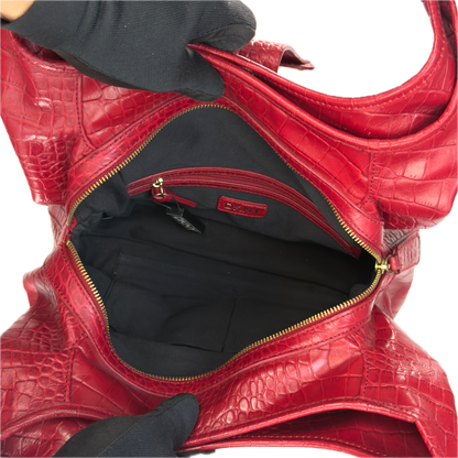 Vintage DKNY Red Croc-Embossed Leather Hobo Bag