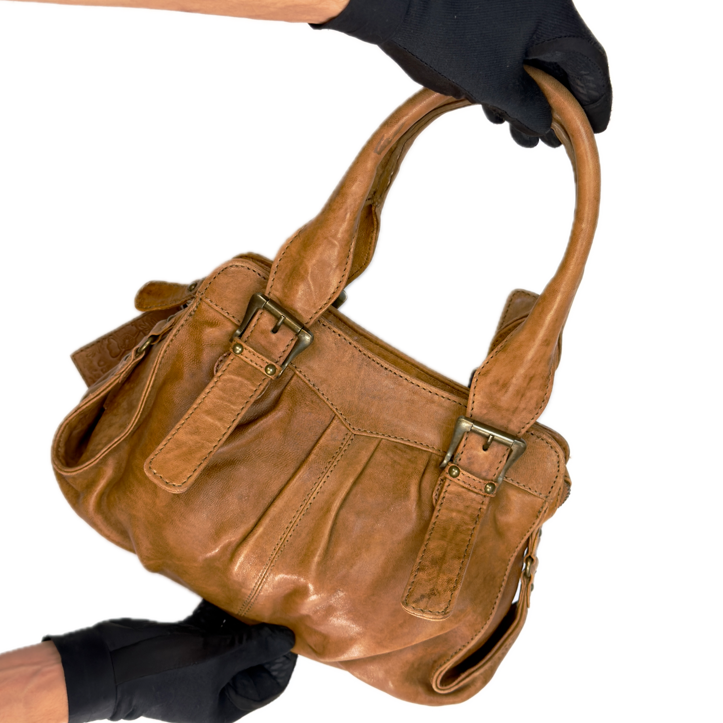 Vintage Oasis Tan Leather Buckle Shoulder Bag