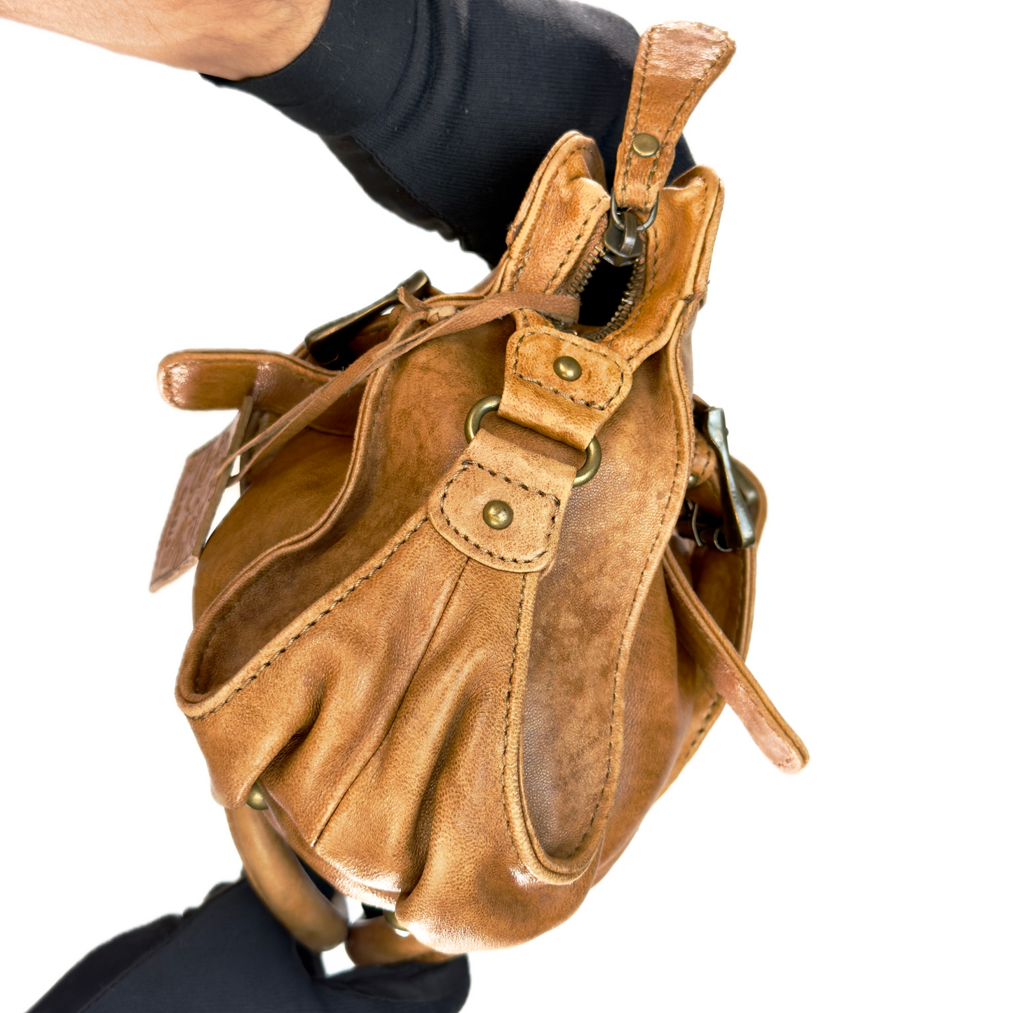 Vintage Oasis Tan Leather Buckle Shoulder Bag
