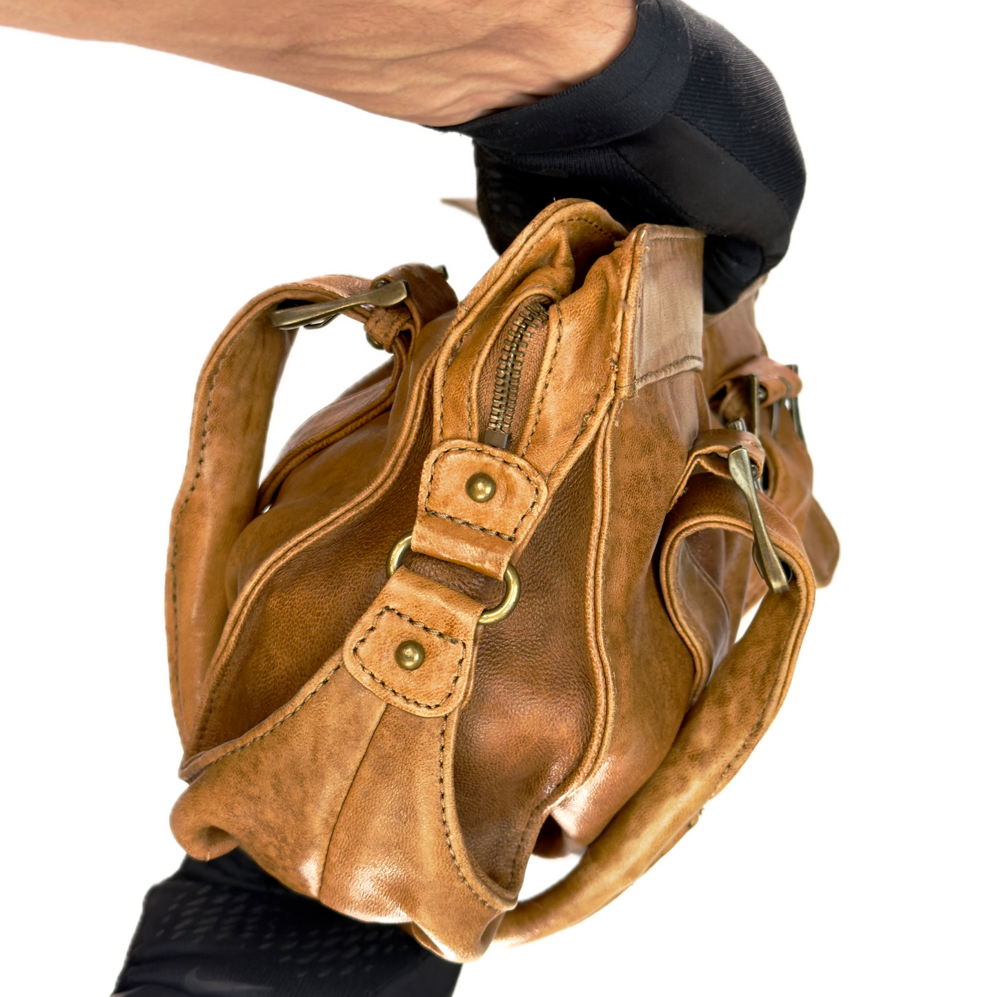 Vintage Oasis Tan Leather Buckle Shoulder Bag
