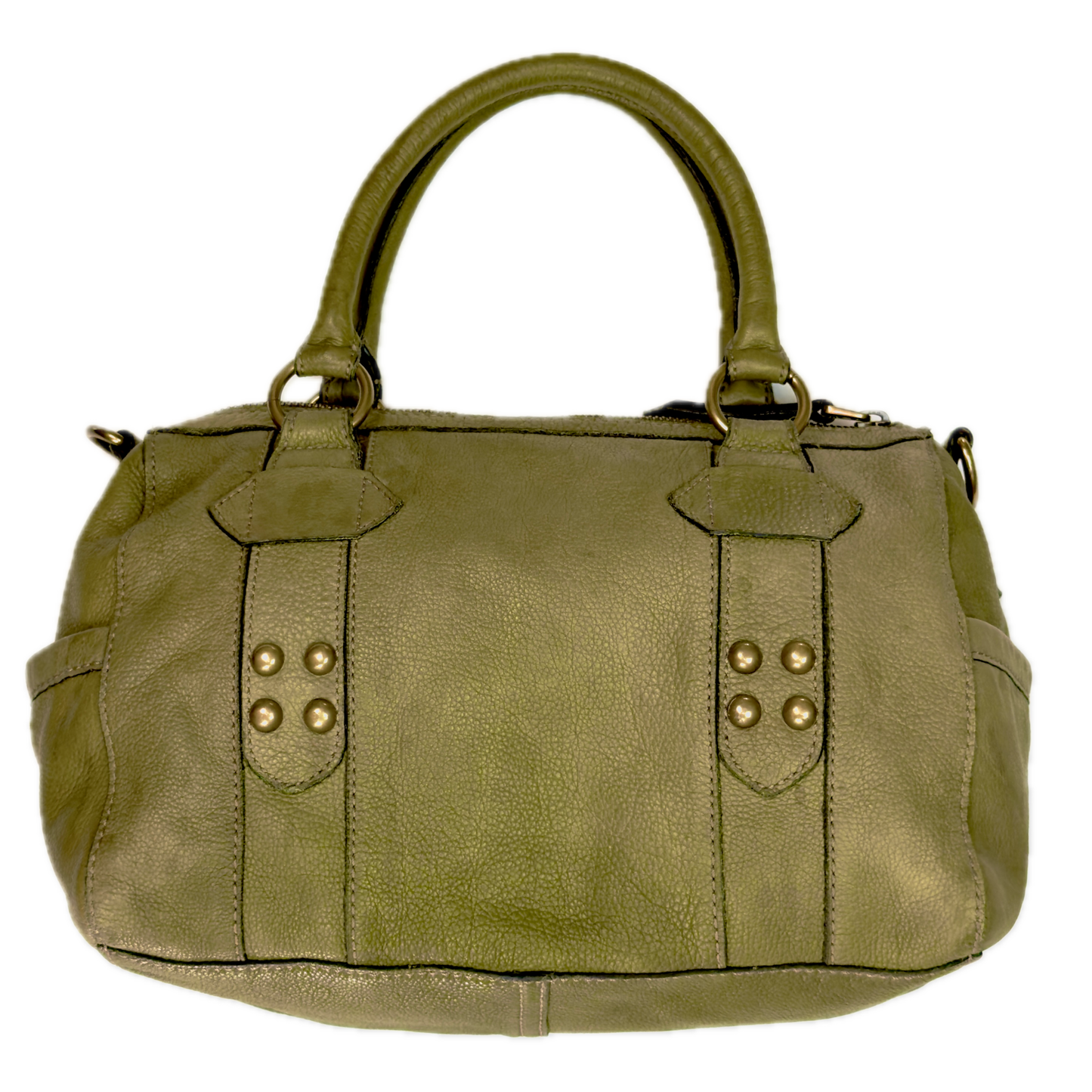 Vintage Fossil Olive Leather Studded Satchel Bag