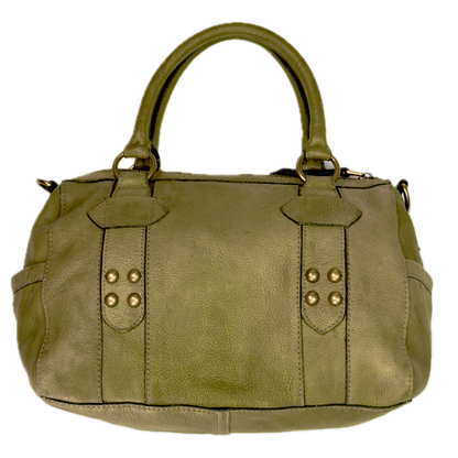 Vintage Fossil Olive Leather Studded Satchel Bag