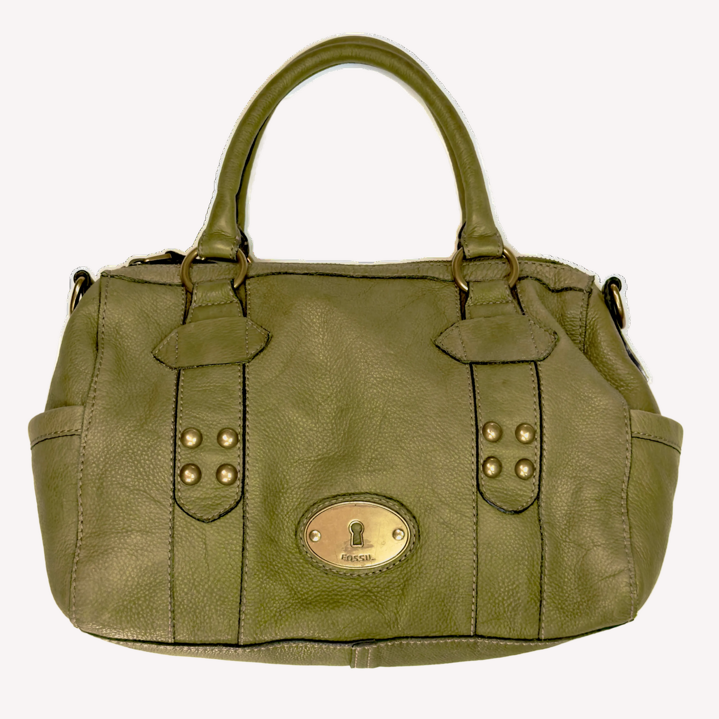Vintage Fossil Olive Leather Studded Satchel Bag