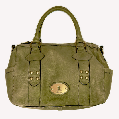 Vintage Fossil Olive Leather Studded Satchel Bag
