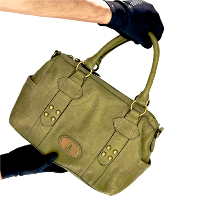 Vintage Fossil Olive Leather Studded Satchel Bag