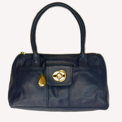 Vintage Tula Navy Leather Shoulder Bag
