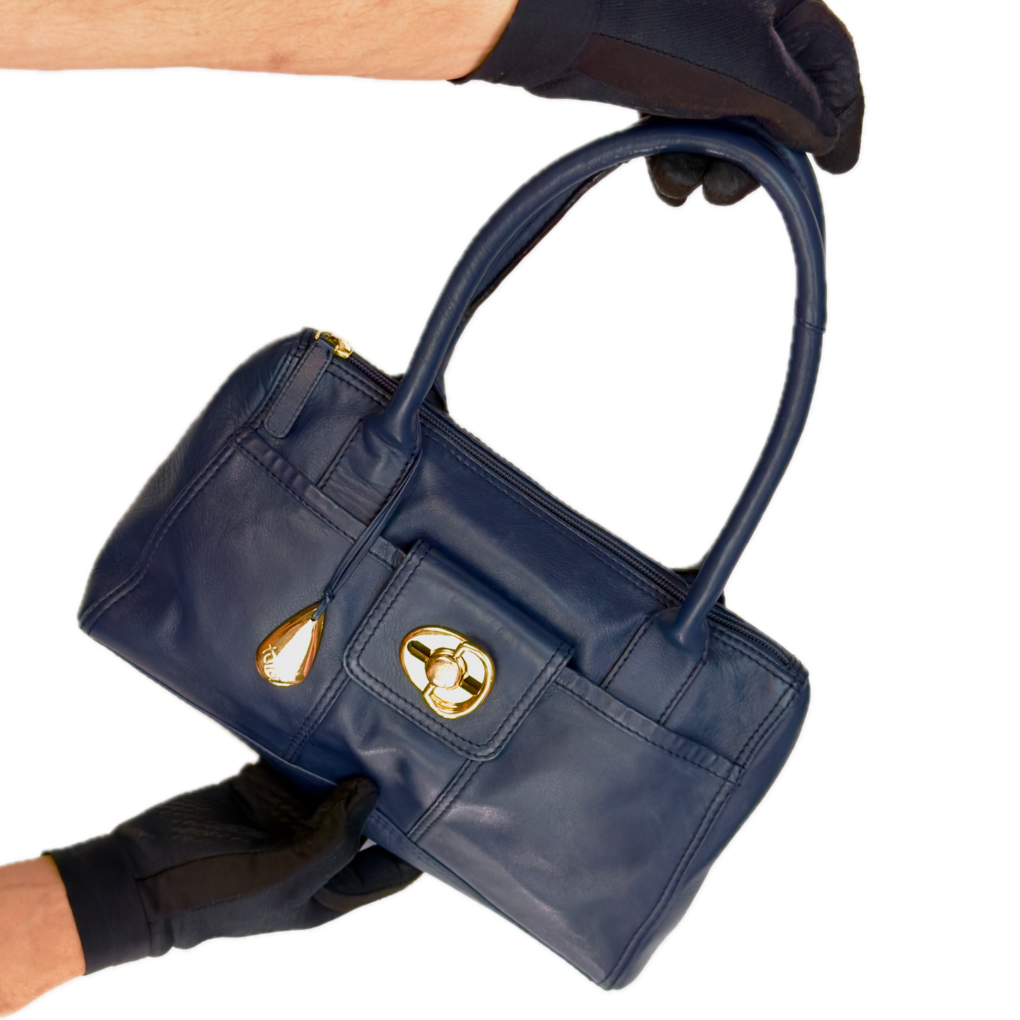 Vintage Tula Navy Leather Shoulder Bag
