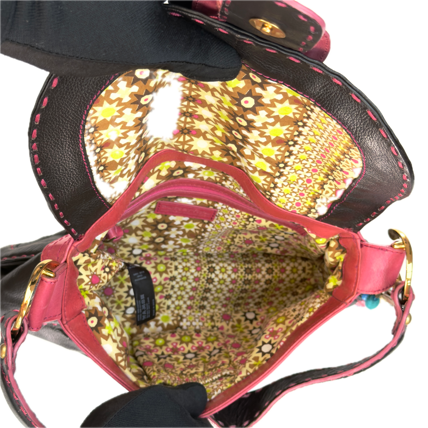 Vintage Butterfly by Matthew Williamson Black Leather Pink Stitch Shoulder Bag