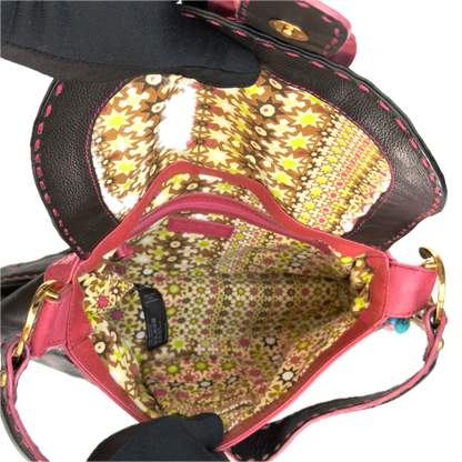 Vintage Butterfly by Matthew Williamson Black Leather Pink Stitch Shoulder Bag