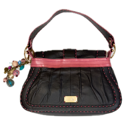 Vintage Butterfly by Matthew Williamson Black Leather Pink Stitch Shoulder Bag